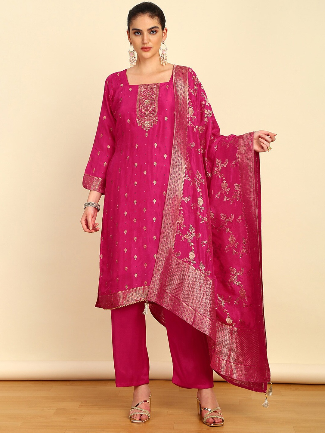 

Soch Unstitched Dress Material, Pink