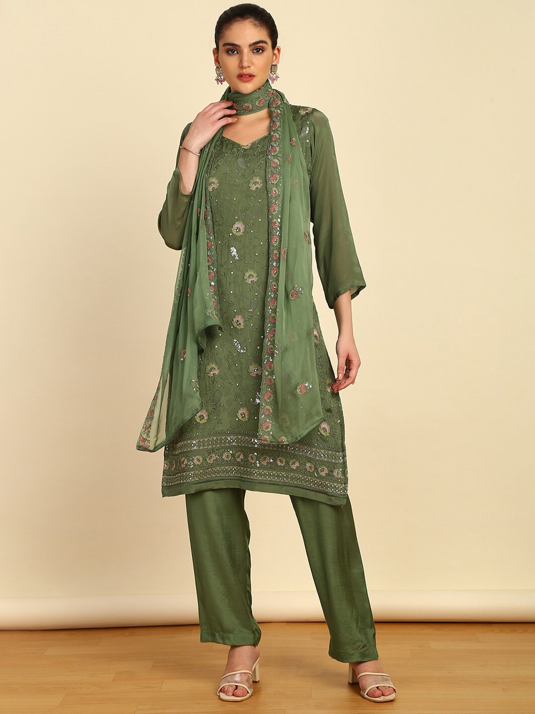 

Soch Embroidered Unstitched Dress Material, Green