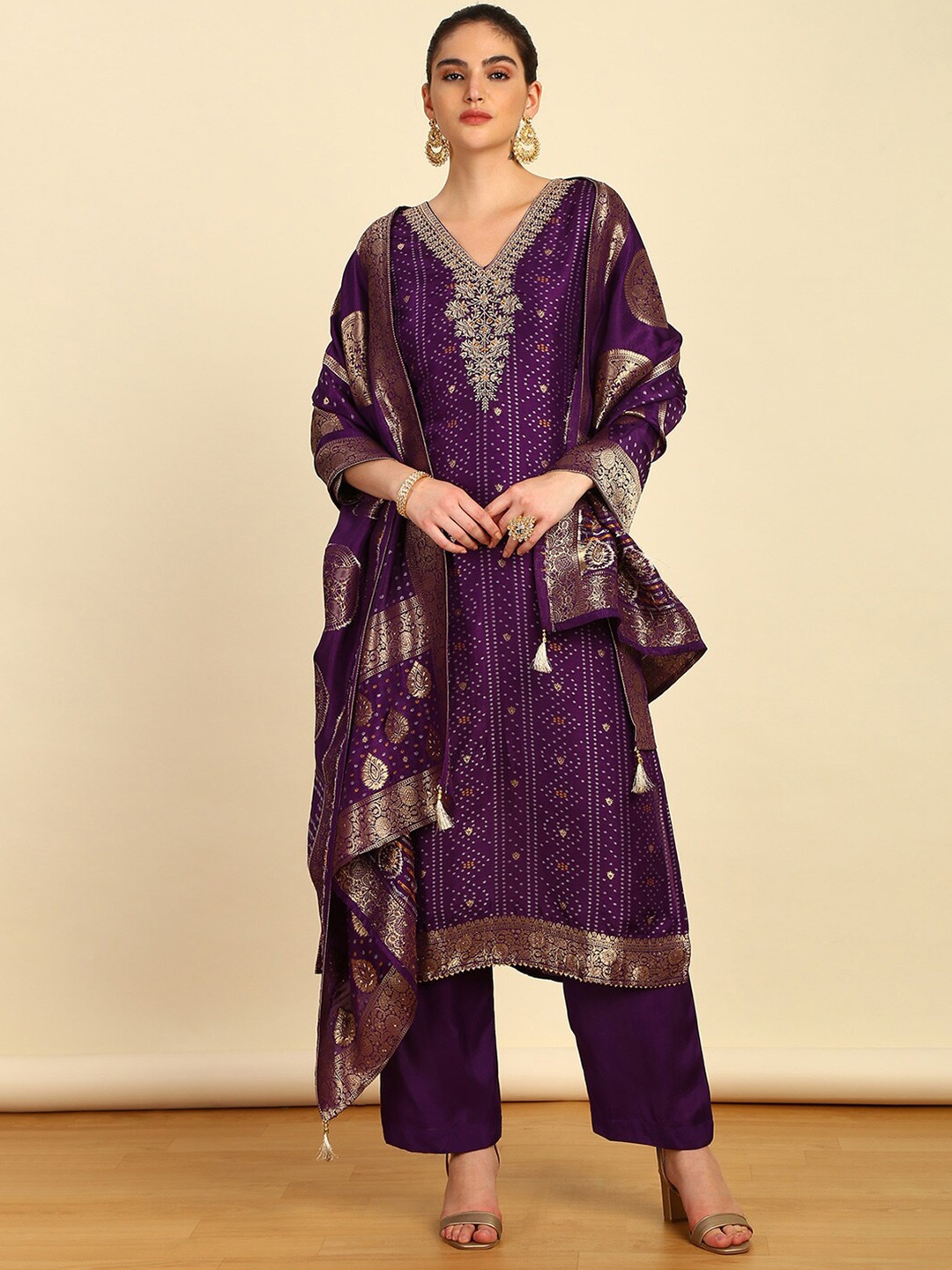 

Soch Floral Woven Design Unstitched Dress Material, Purple