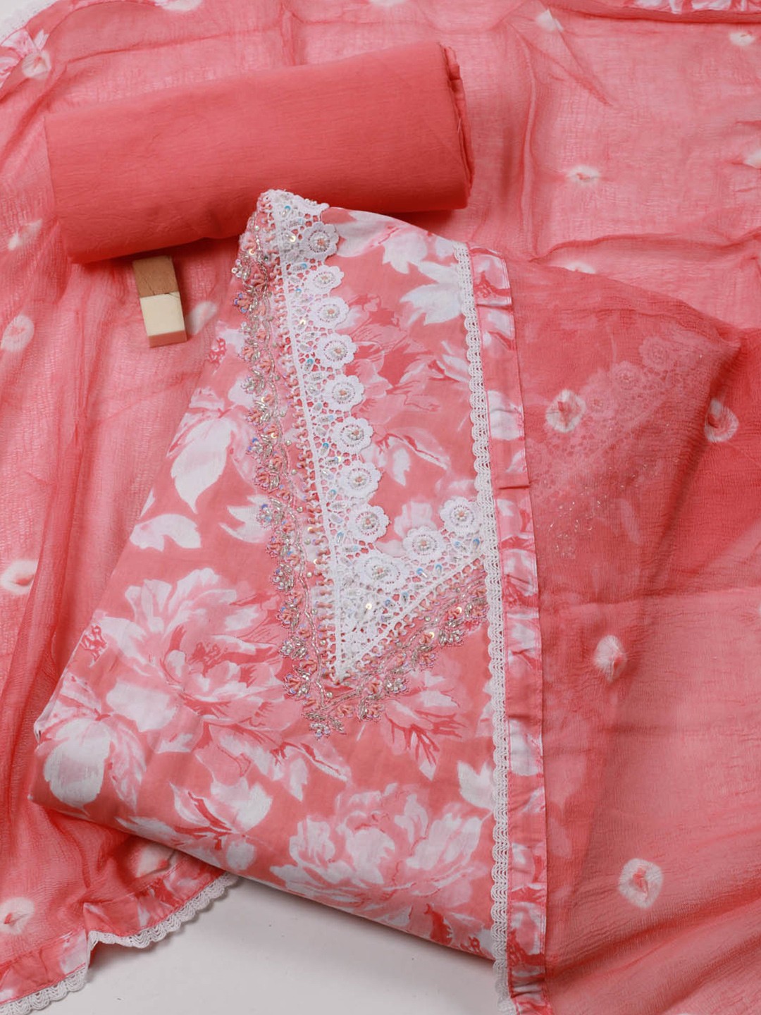 

Meena Bazaar Printed Unstitched Dress Material, Peach