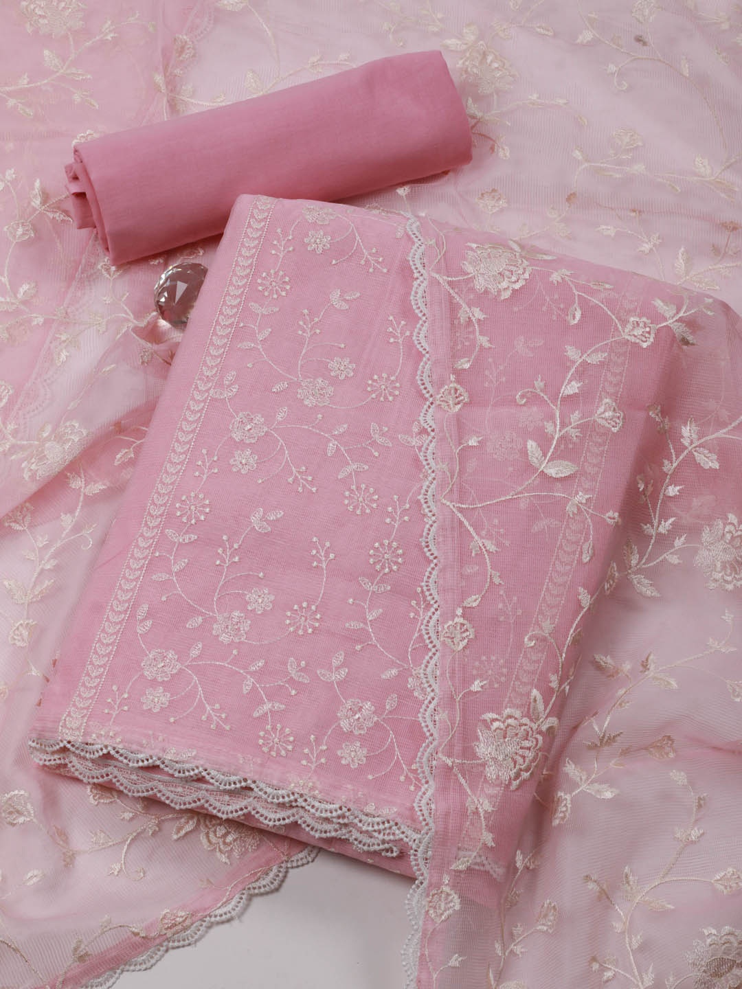 

Meena Bazaar Embroidered Unstitched Dress Material, Pink