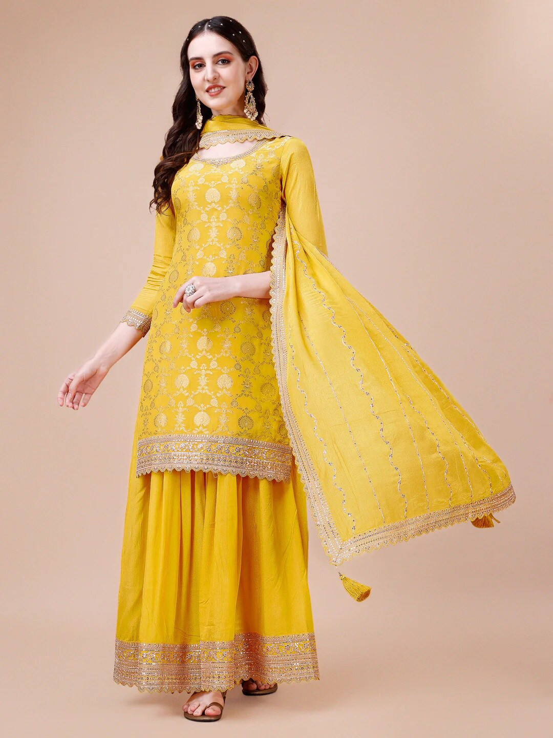 

Meena Bazaar Unstitched Dress Material, Yellow