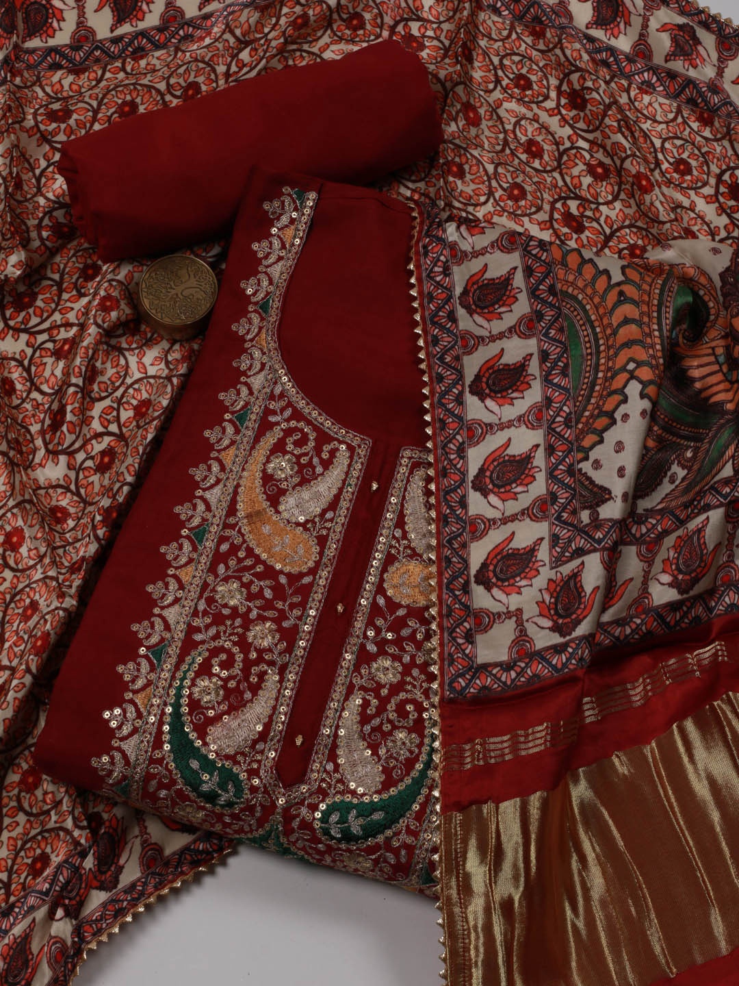 

Meena Bazaar Embroidered Unstitched Dress Material, Maroon