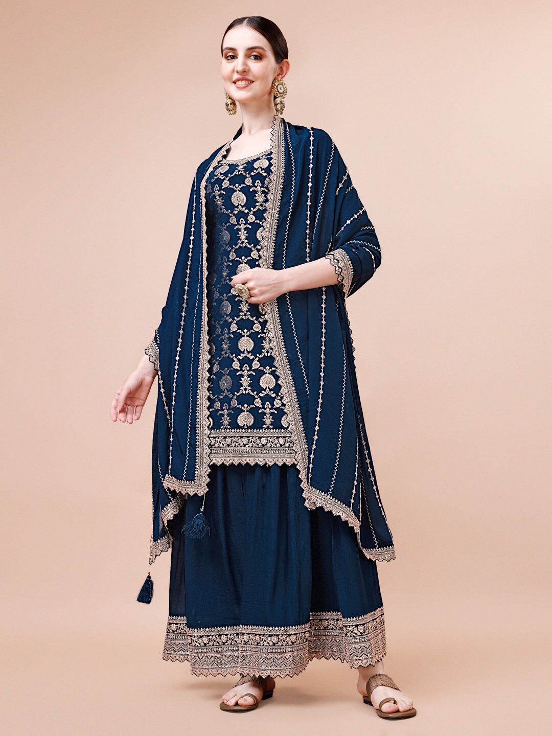 

Meena Bazaar Unstitched Dress Material, Navy blue