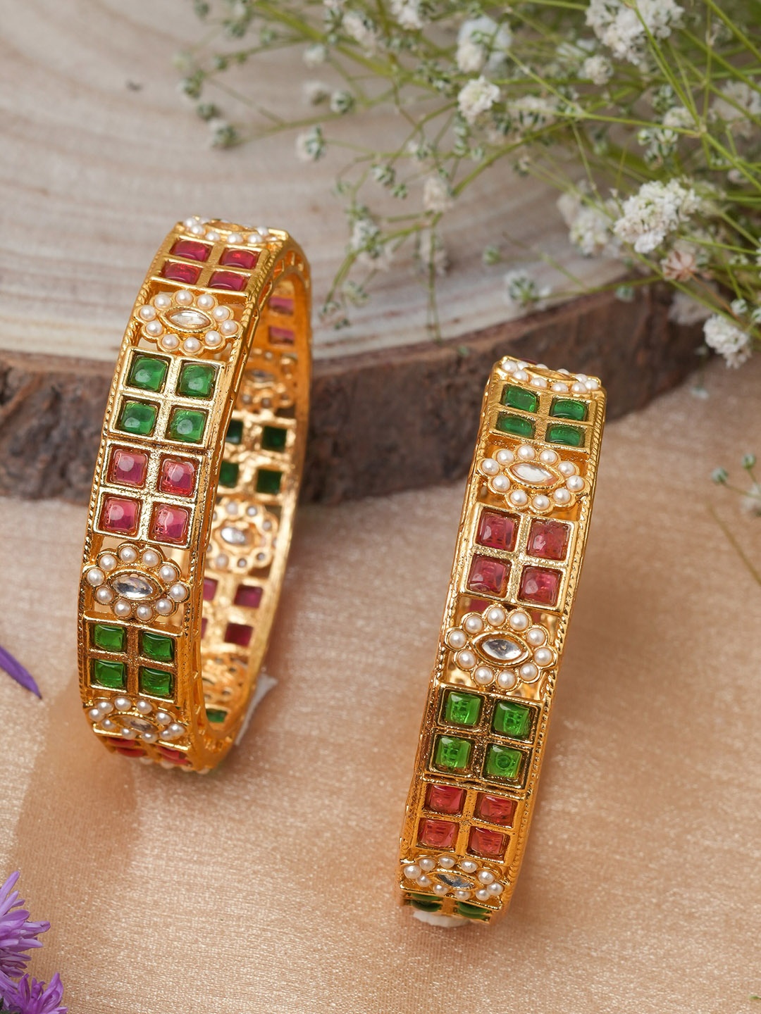 

Mirraw Set of 2 Gold-Plated Stone Studded Bangles