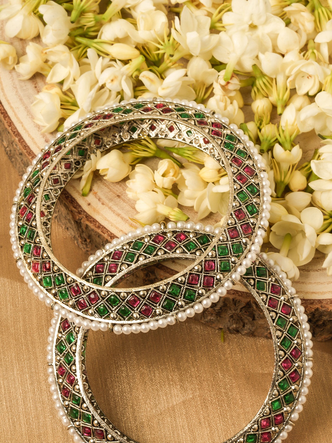 

Mirraw Set of 2 Gold Plated Stone Studded Bangles