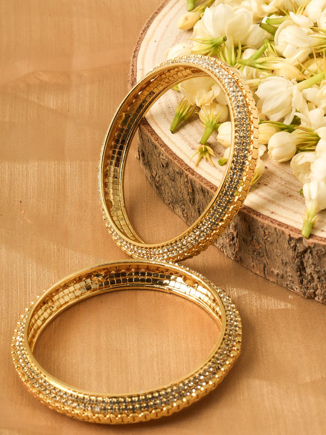 Mirraw Set Of 2 Gold Plated American Diamond Studded Bangles