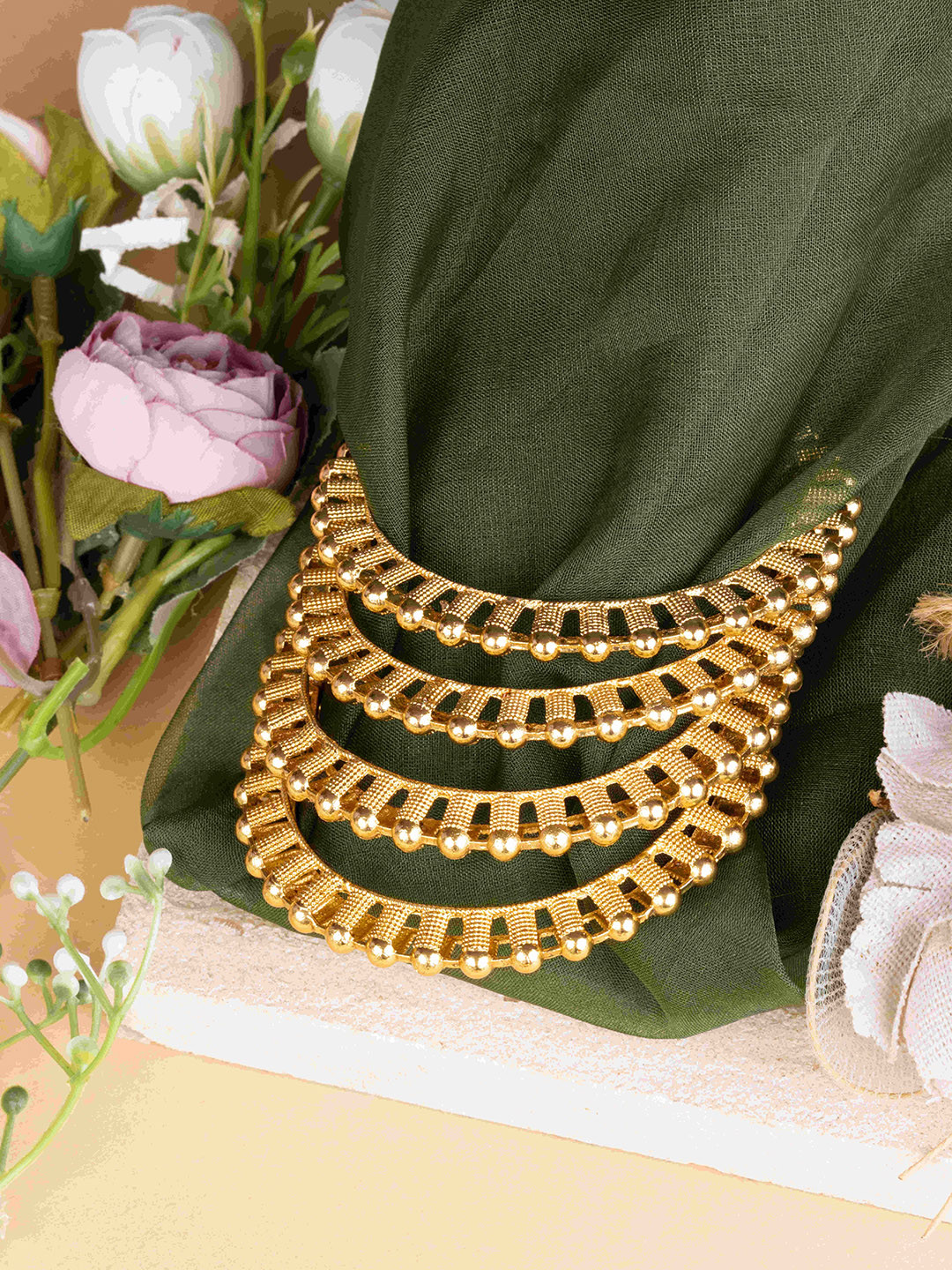 

Mirraw Set Of 4 Gold Plated Beaded Bangles