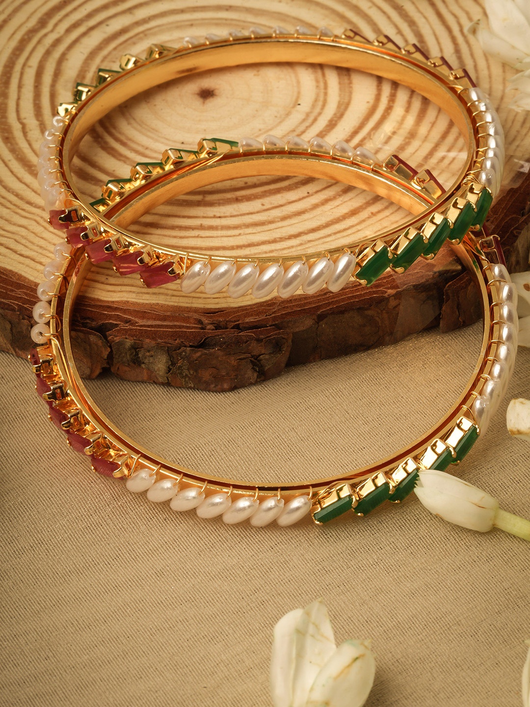 

Mirraw Set of 2 Gold Plated Pearls Studded Bangles
