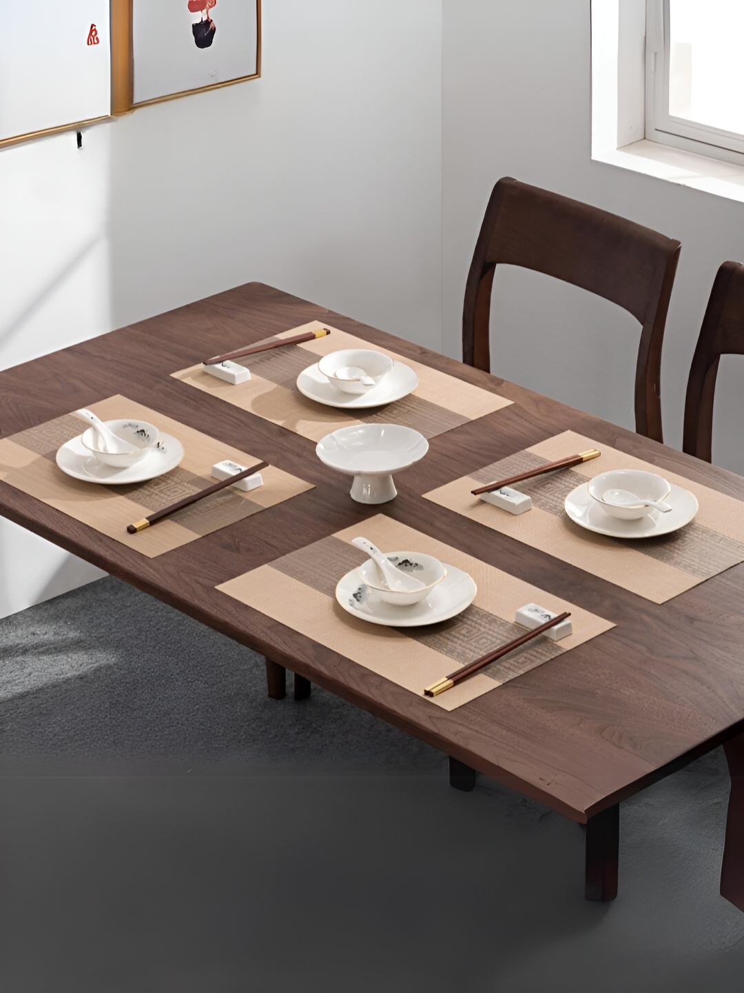 

UniKart 4-Pcs Beige & Grey Striped Anti-Wrinkle Table Placemats