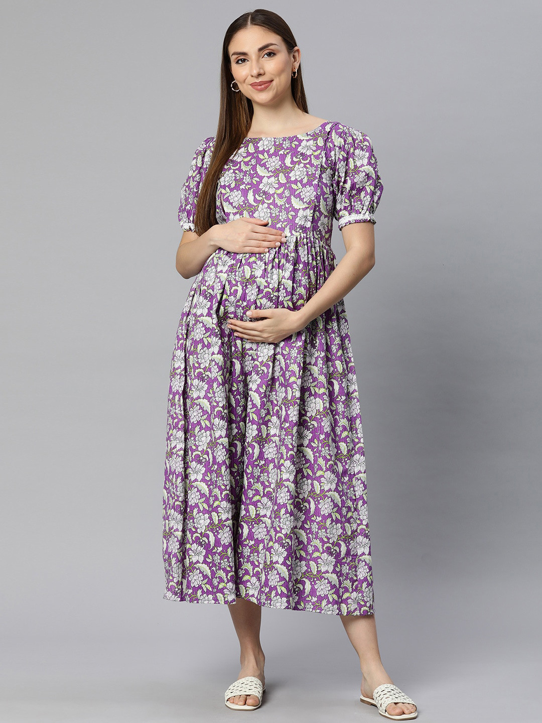 

Swishchick Floral Print Empire Midi Maternity Dress, Purple
