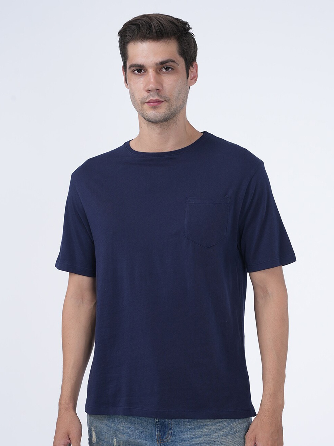 

Masculino Latino Round Neck Short Sleeves Pure Cotton Casual T-shirt, Navy blue