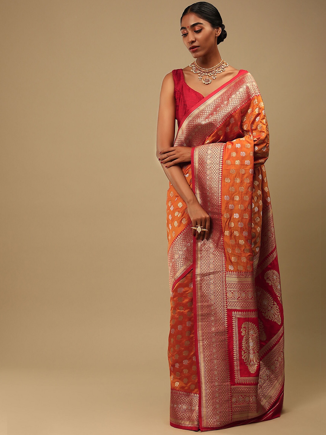 

TIRA Ethnic Woven Design Zari Art Silk Banarasi Saree, Orange