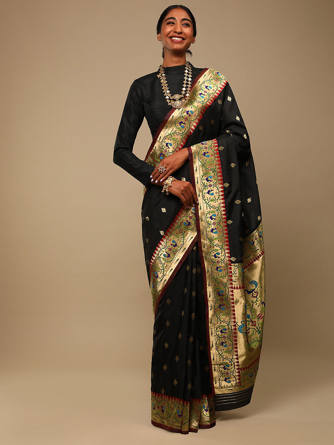 

TIRA Ethnic Woven Design Zari Art Silk Banarasi Saree, Black