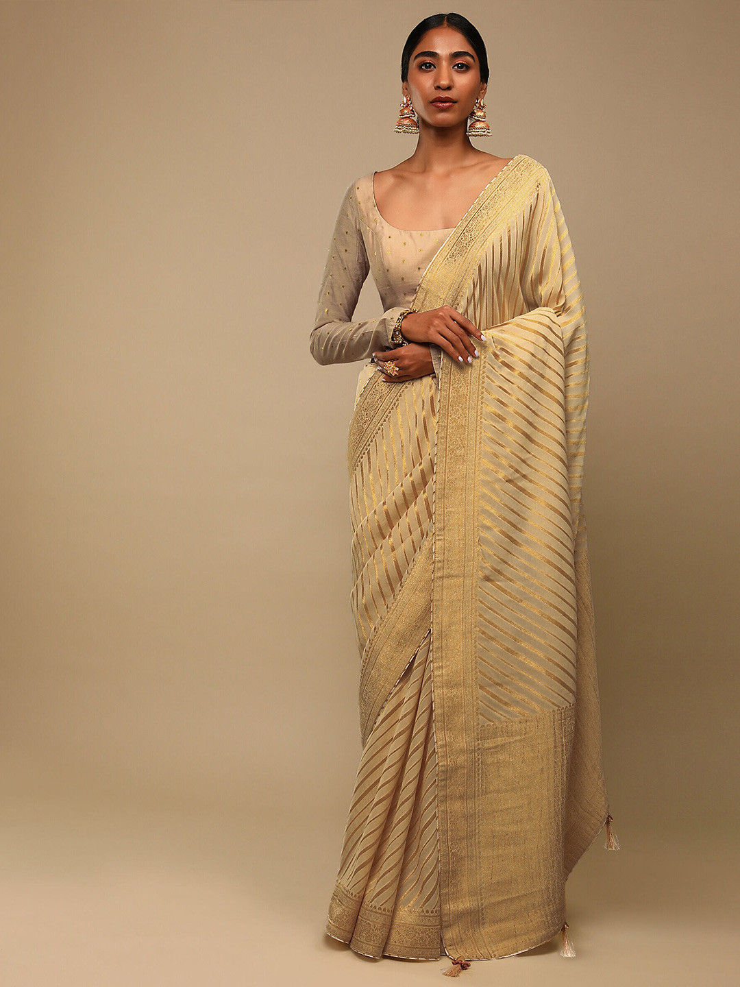 

TIRA Striped Zari Art Silk Saree, Gold
