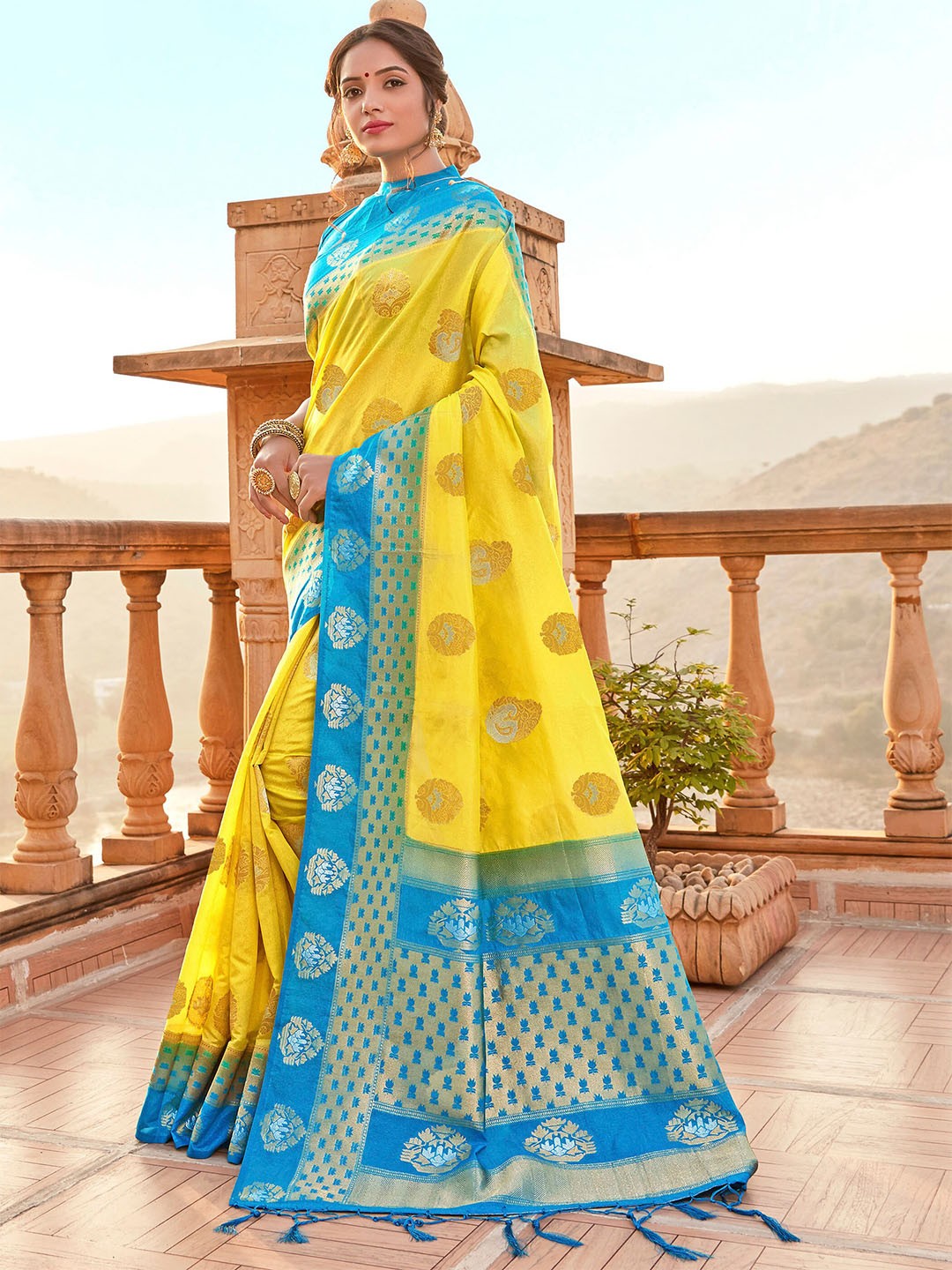 

TIRA Ethnic Woven Design Zari Art Silk Banarasi Saree, Yellow