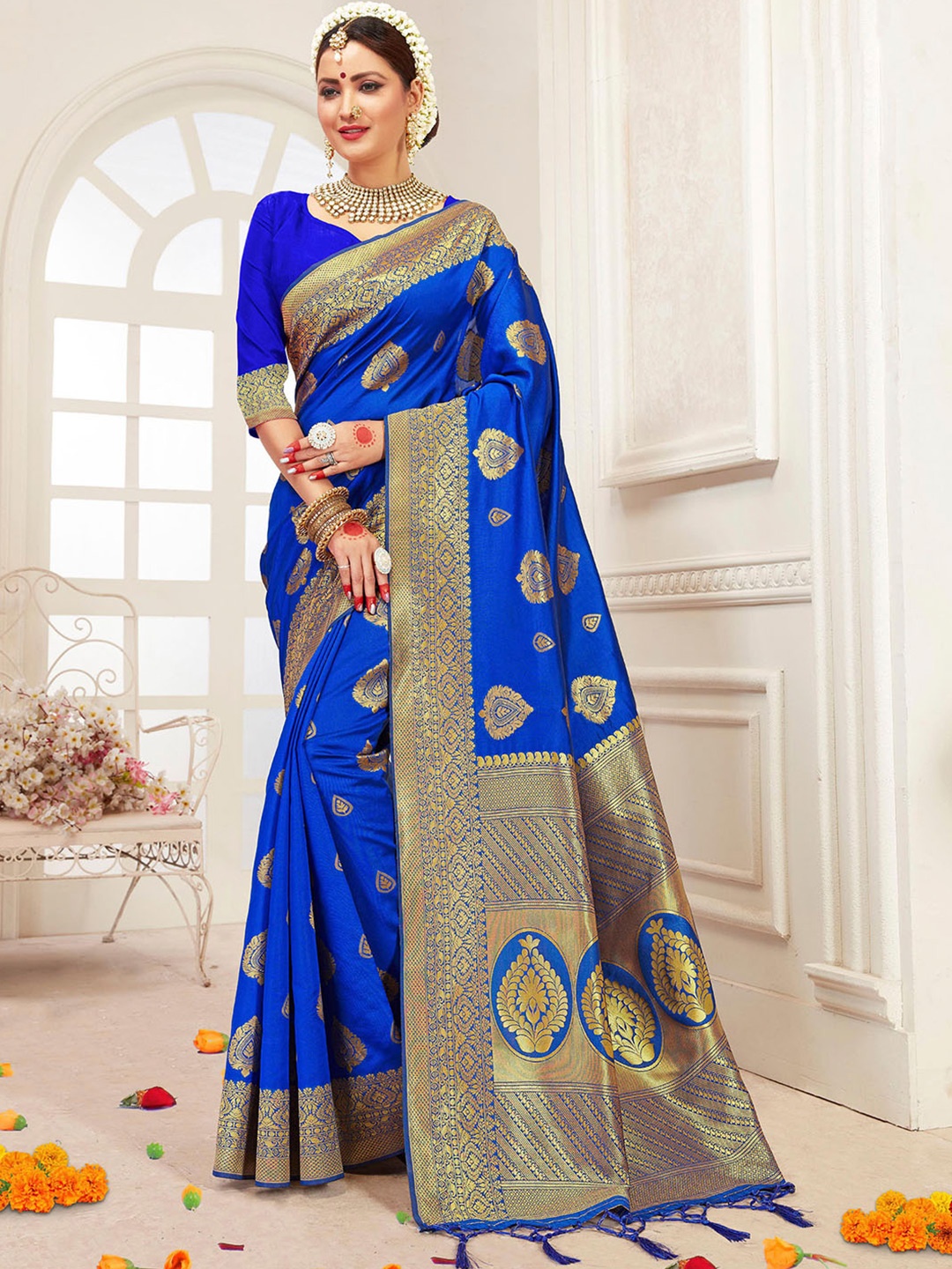 

TIRA Ethnic Woven Design Zari Art Silk Banarasi Saree, Blue