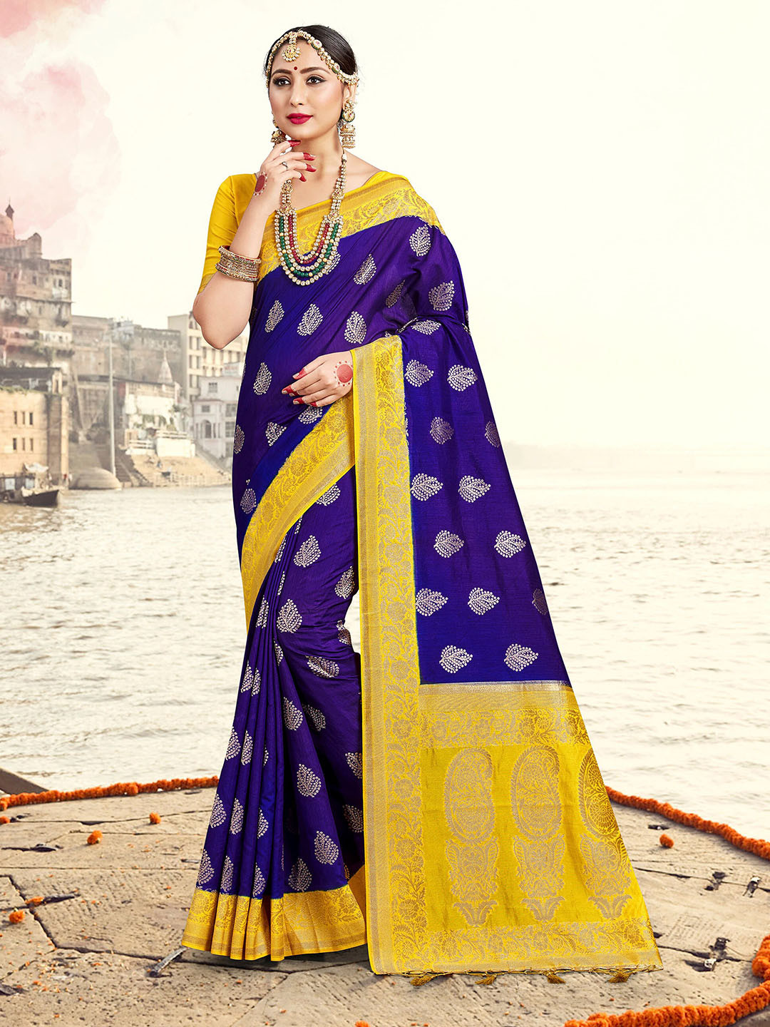 

TIRA Ethnic Woven Design Zari Art Silk Banarasi Saree, Purple