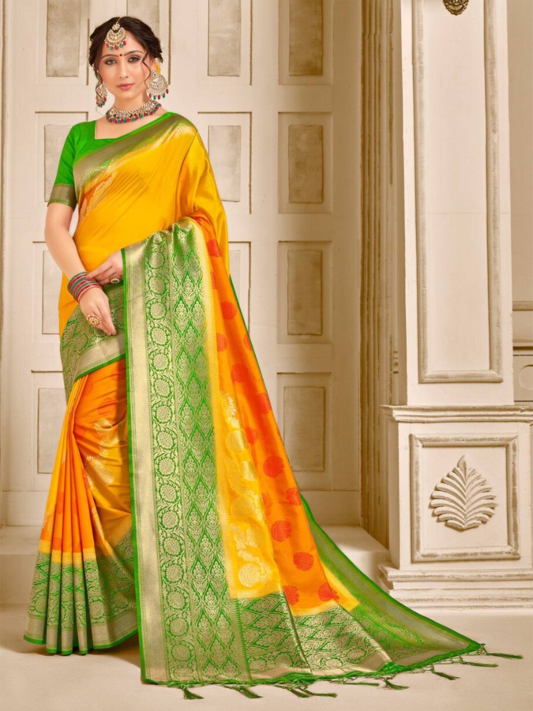 

TIRA Ethnic Woven Design Zari Art Silk Banarasi Saree, Yellow