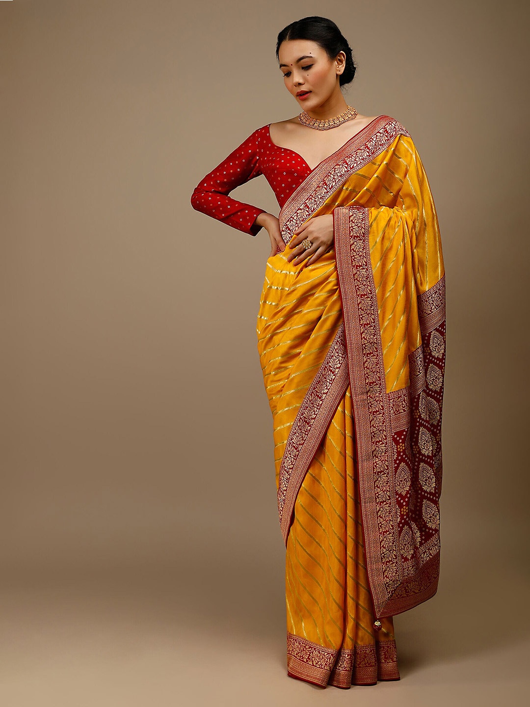 

TIRA Ethnic Motifs Woven Design Zari Saree, Yellow