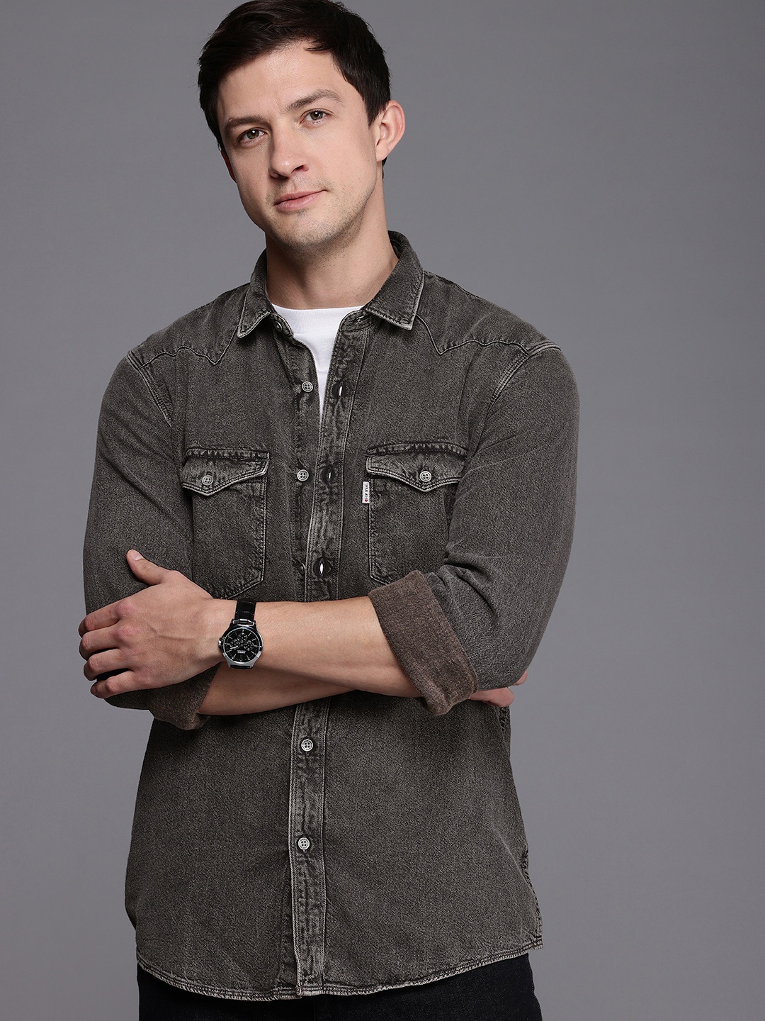 

Louis Philippe Jeans Slim Fit Opaque Pure Cotton Casual Shirt, Charcoal