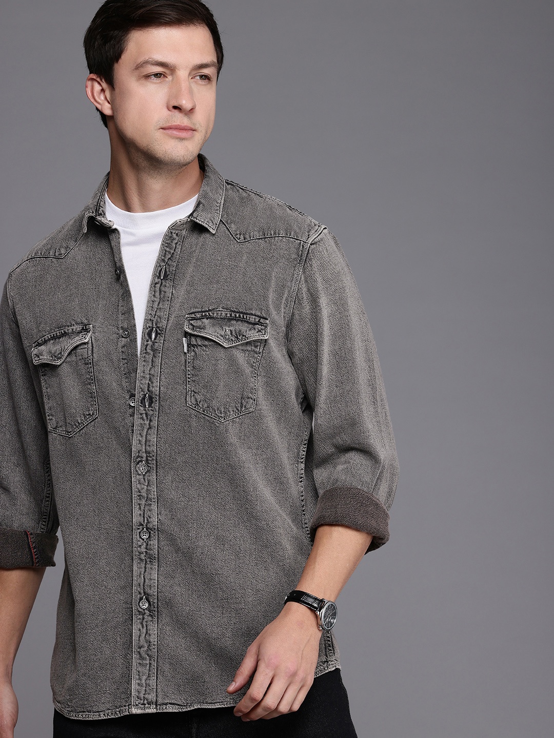

Louis Philippe Jeans Slim Fit Opaque Pure Cotton Casual Shirt, Grey