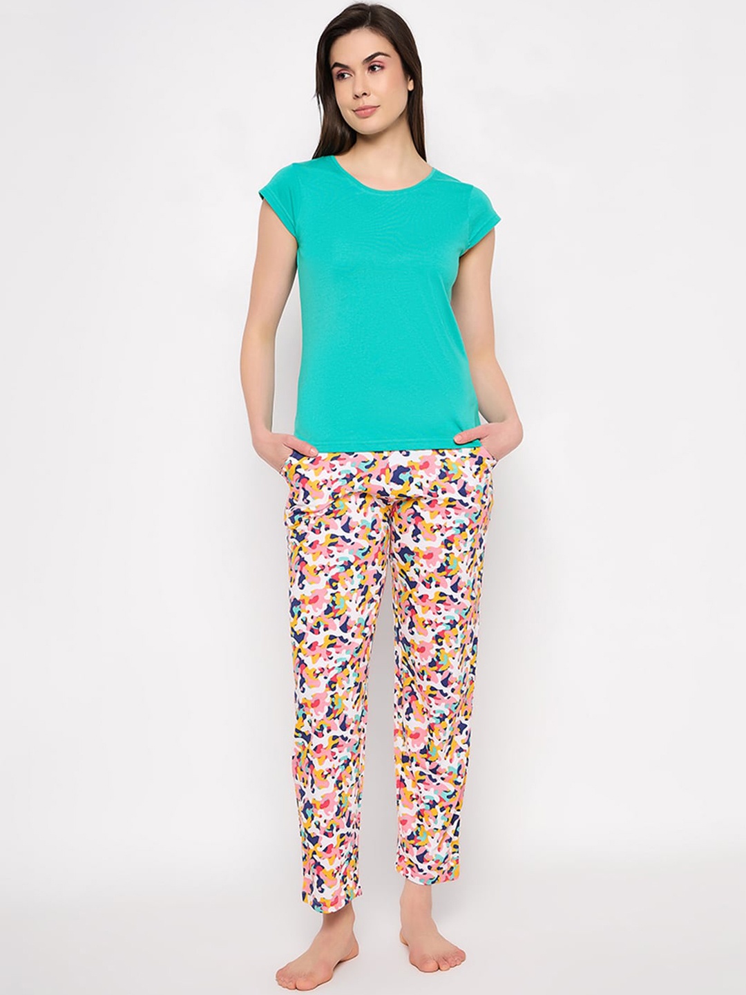 

Clovia Printed Pure Cotton Night suit, Green