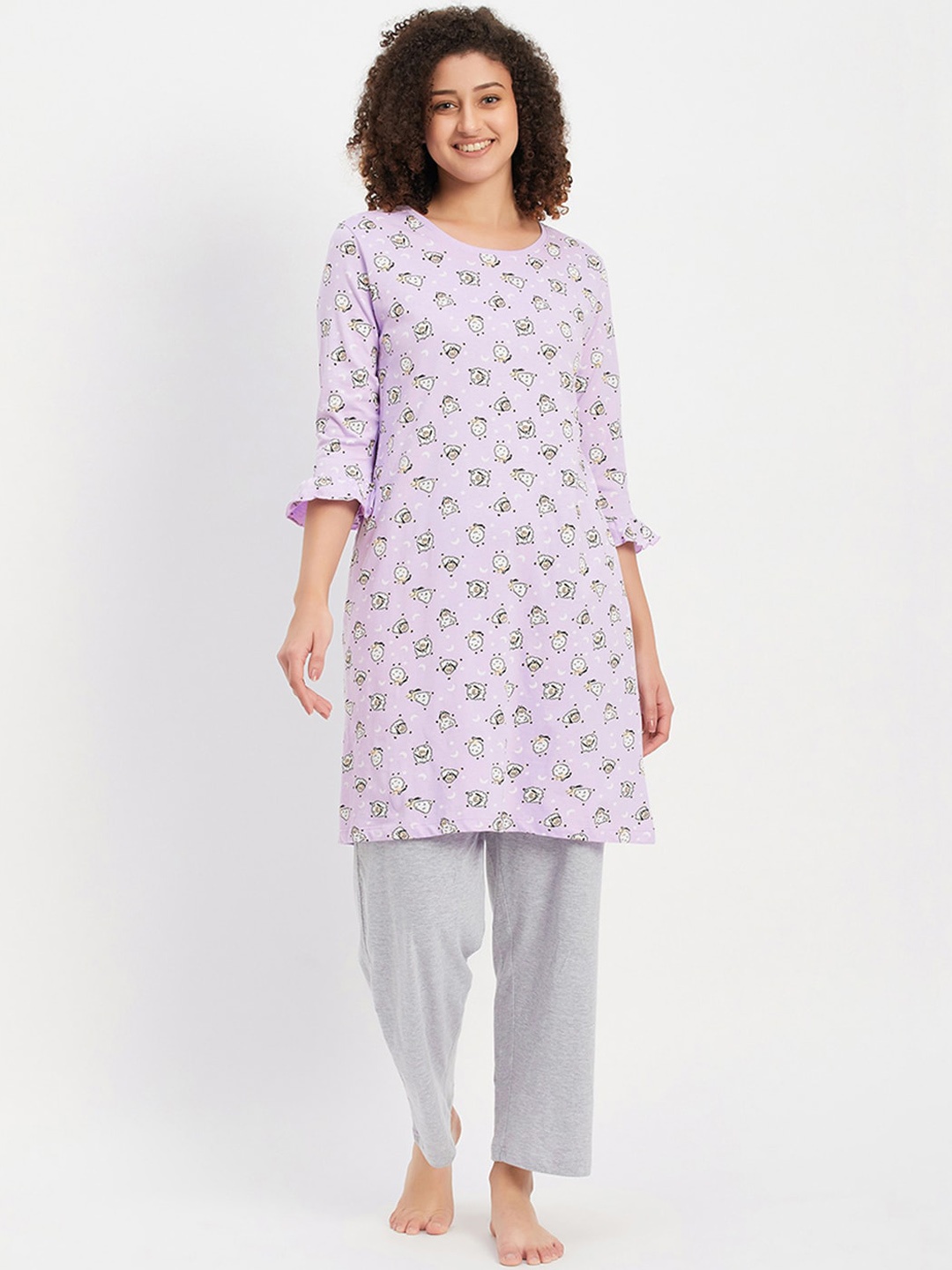 

Clovia Conversational Printed Pure Cotton Night Suit, Purple