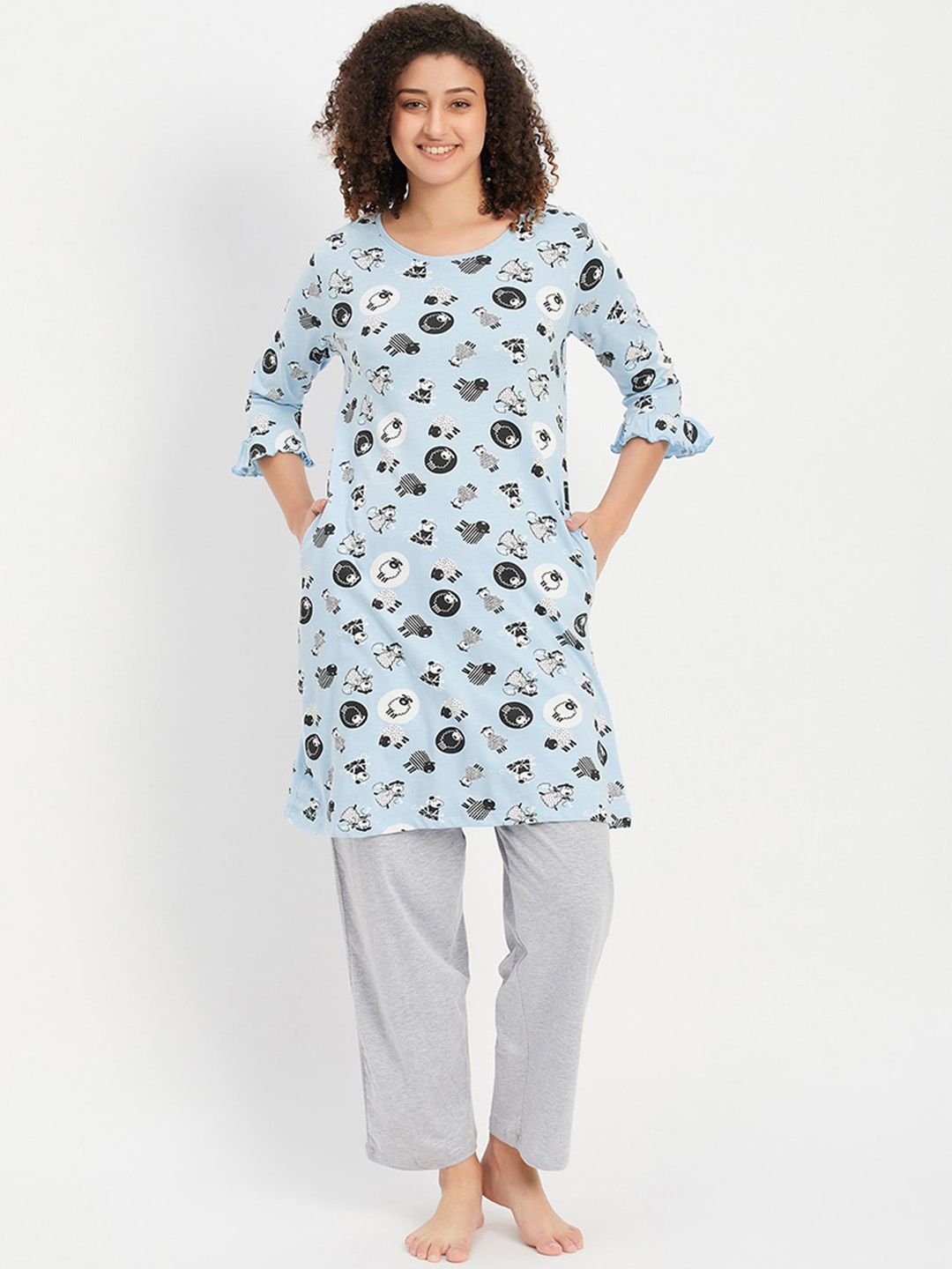 

Clovia Women Printed Night suit, Blue