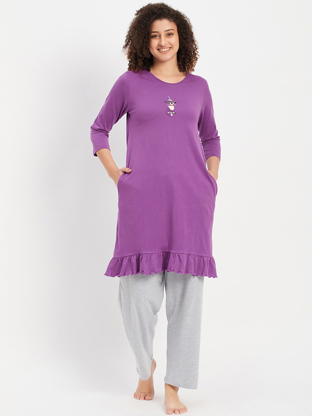 

Clovia Purple Pure Cotton Top With Pyjamas