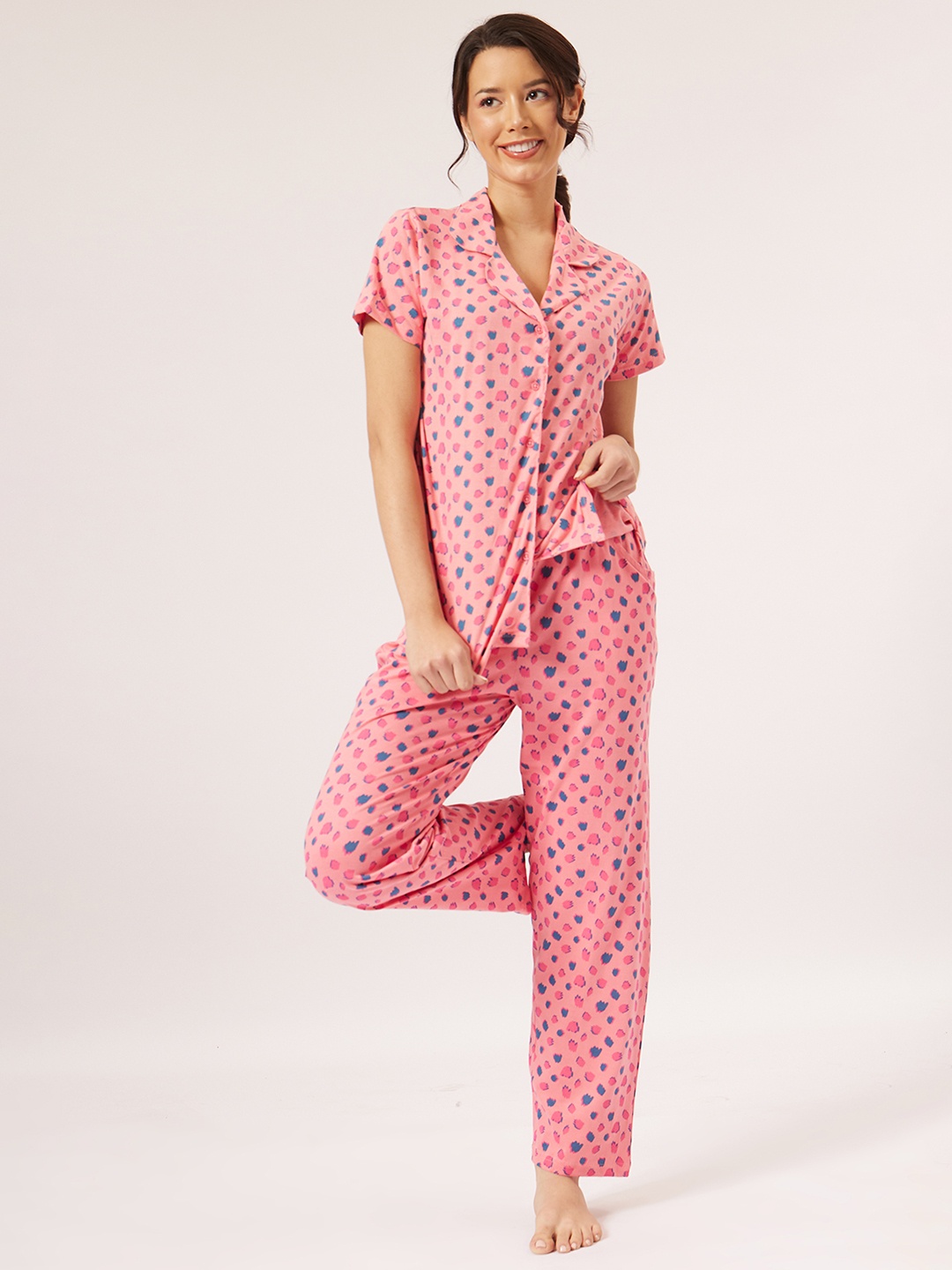 

Clovia Women Printed Night suit, Pink