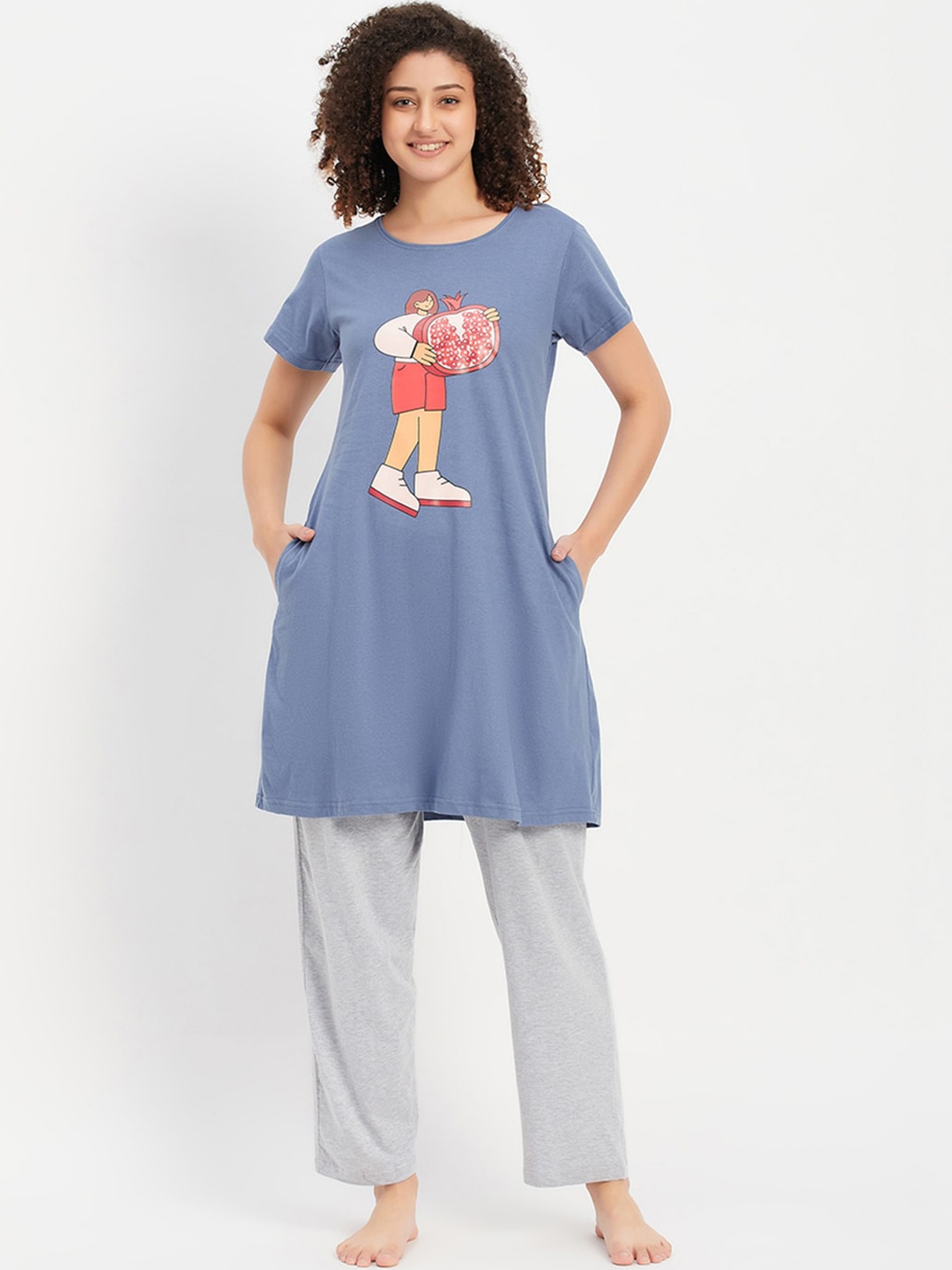 

Clovia Women Printed Night suit, Blue
