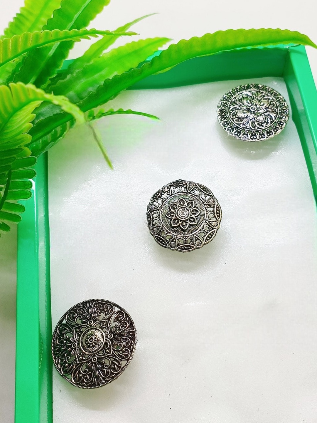 

FEMMIBELLA Set Of 3 Silver-Plated Oxidised Adjustable Finger Rings