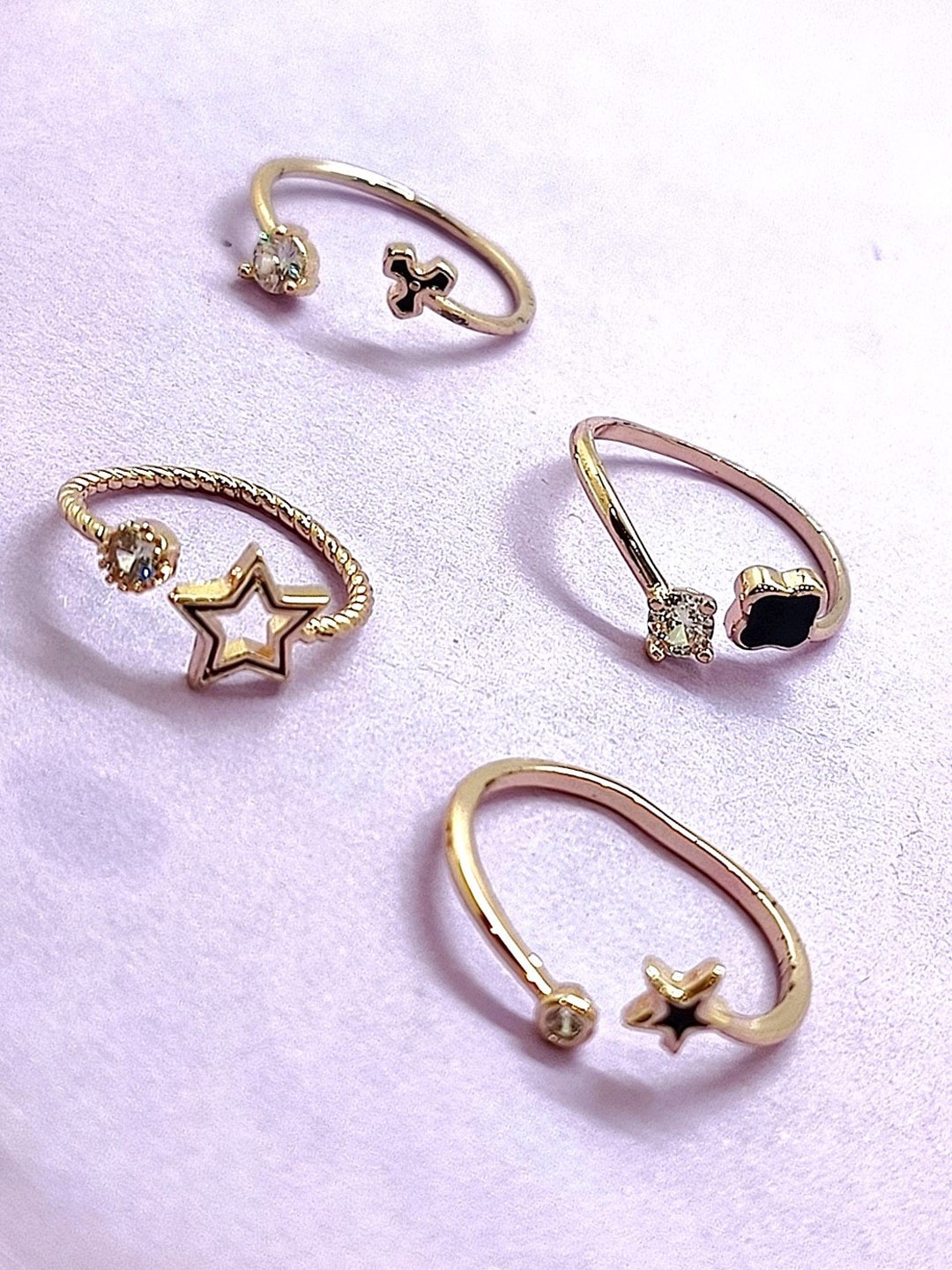 

FEMMIBELLA Set Of 4 Gold Plated Stone-Studded Finger Ring