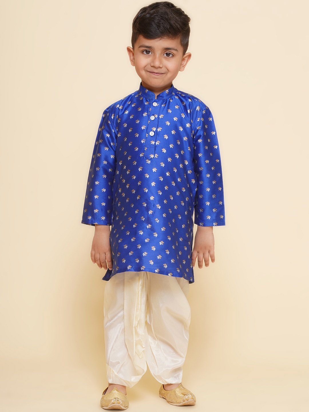 

Sethukrishna Boys Floral Printed Regular Kurta with Dhoti Pants, Blue