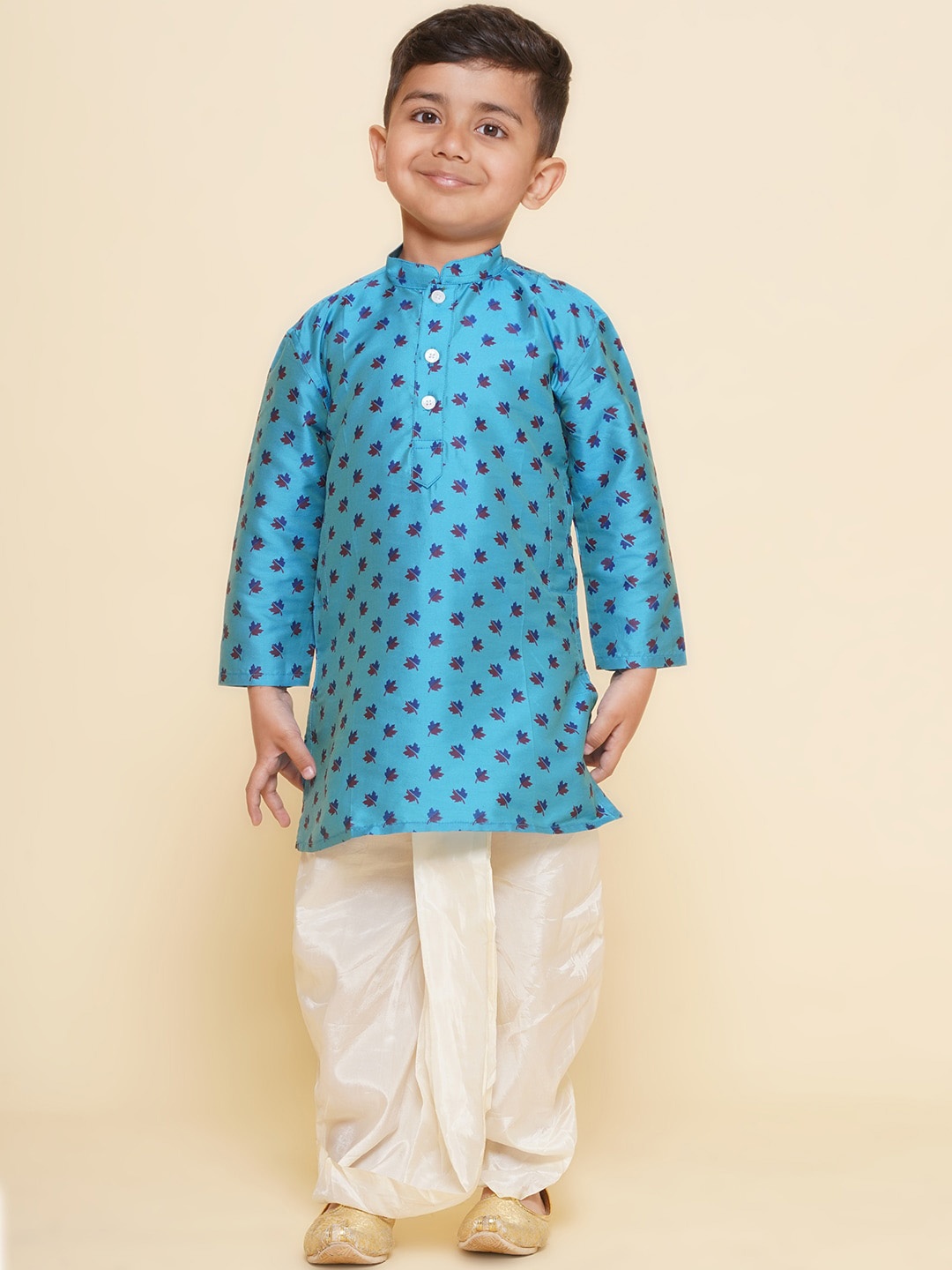 

Sethukrishna Boys Geometric Printed Thread Work Kurta, Turquoise blue