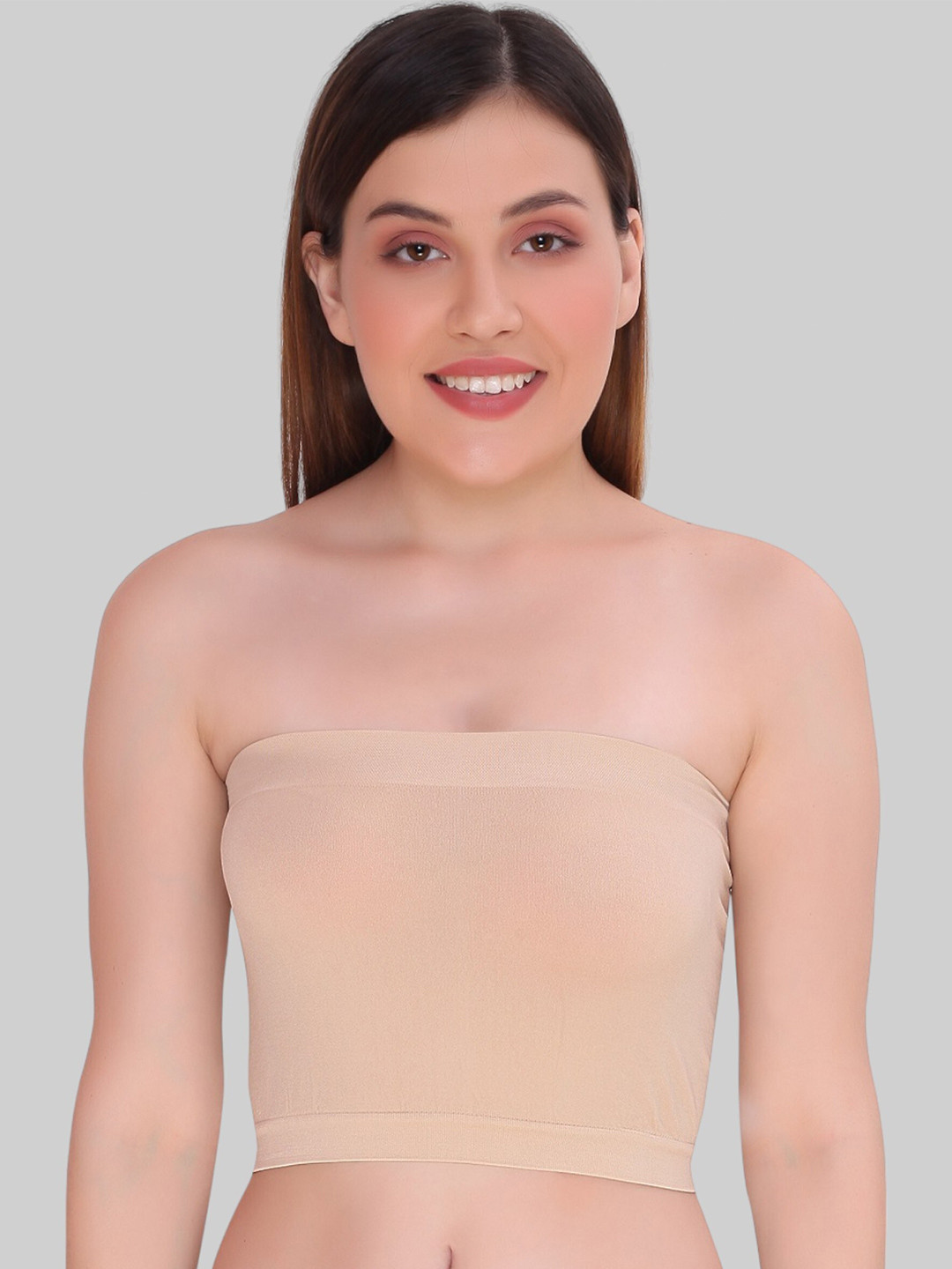 

PLUMBURY Non Padded Bandeau Bra - Full Coverage, Beige