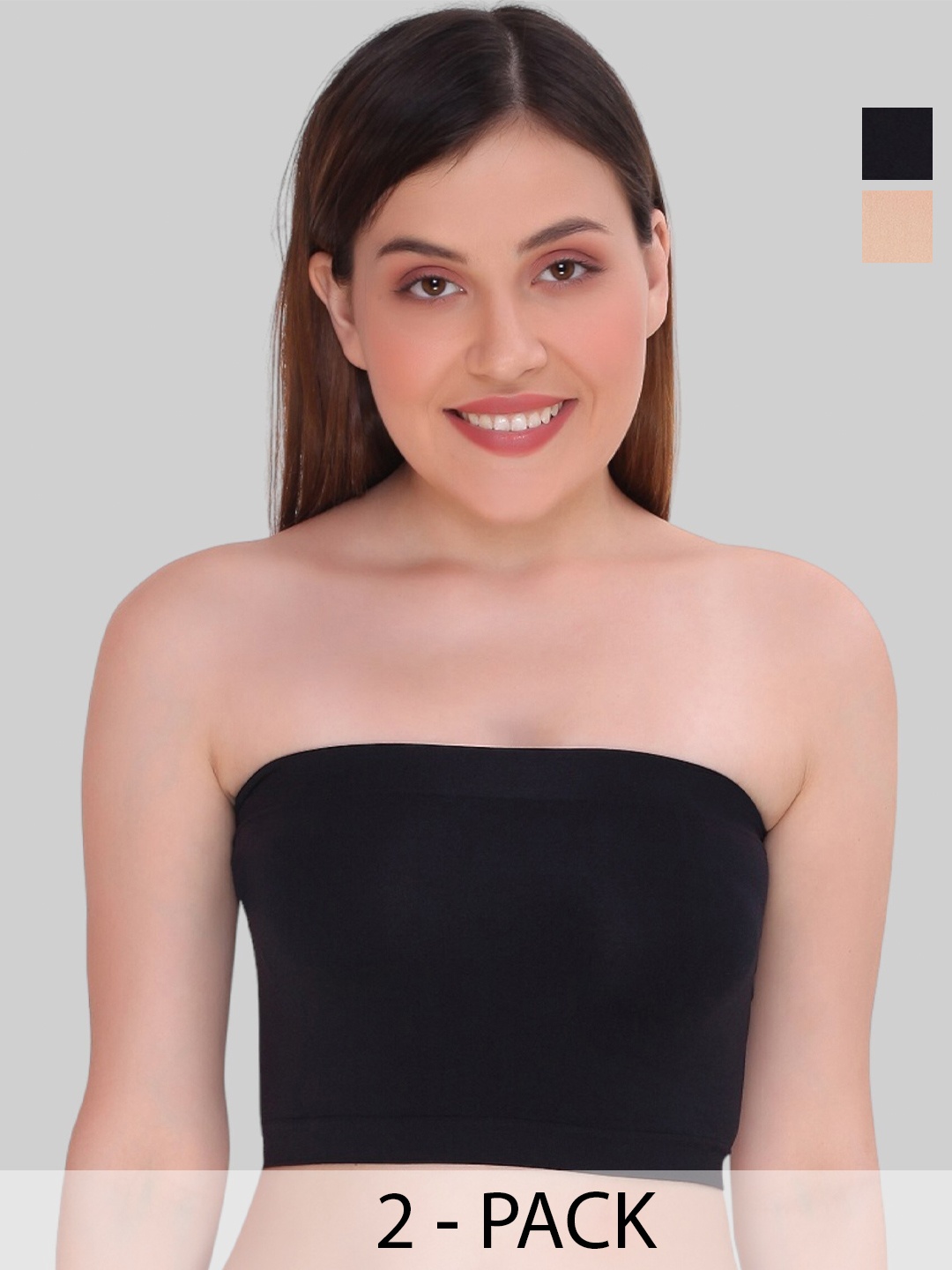 

PLUMBURY Pack Of 2 Full Coverage Bandeau Bra All Day Comfort, Black