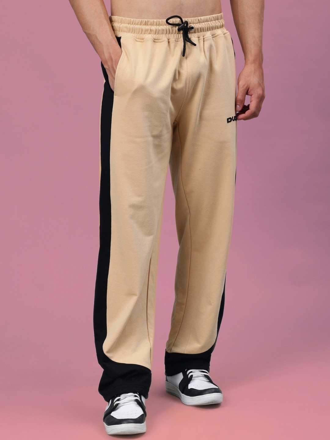 

WEARDUDS Men Self Design Cotton Relaxed Fit Track Pants, Beige
