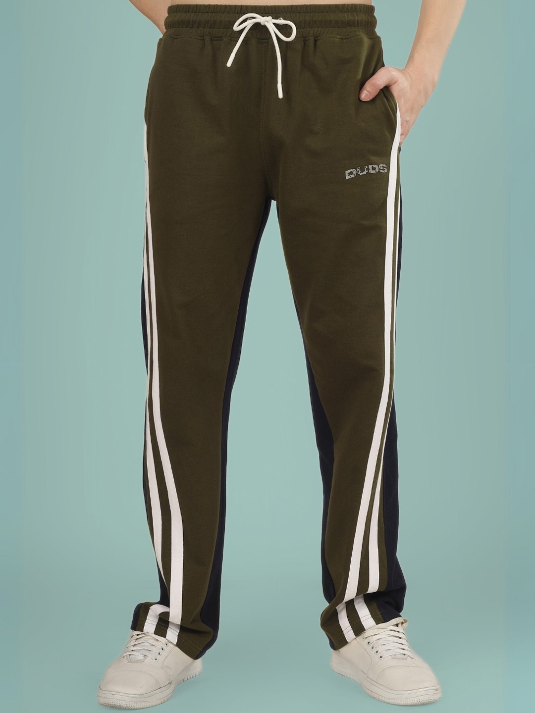 

WEARDUDS Men Self Design Cotton Relaxed Fit Track Pants, Olive