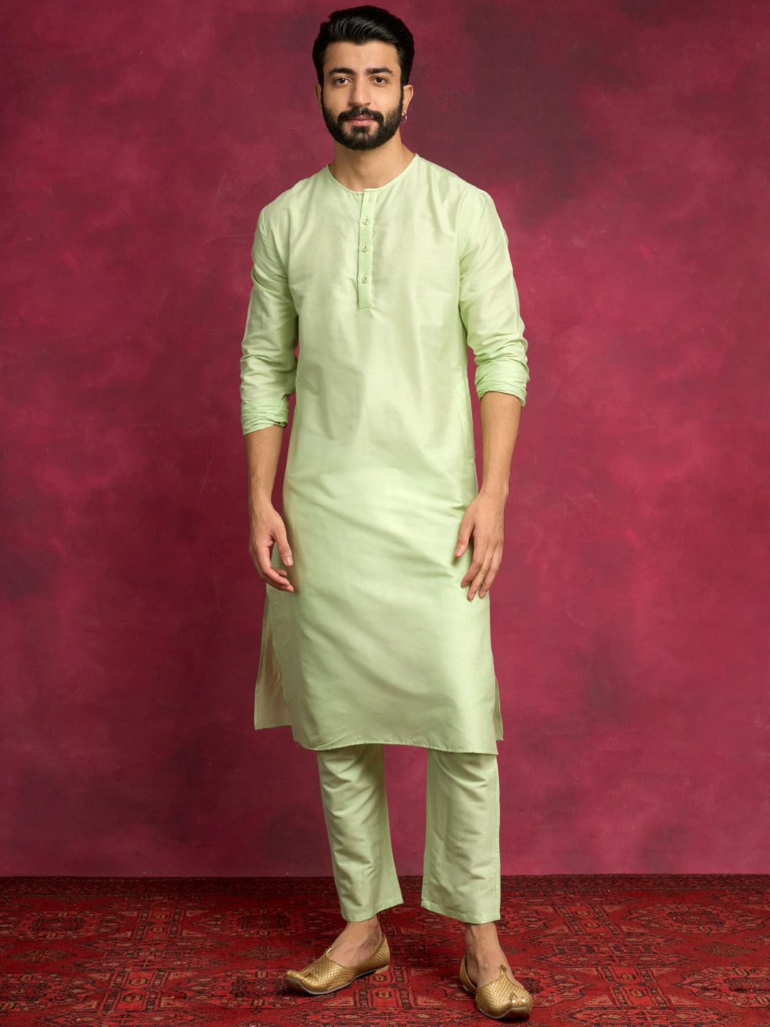 

Abhishti Long Sleeves Pure Cotton Straight Kurta, Green