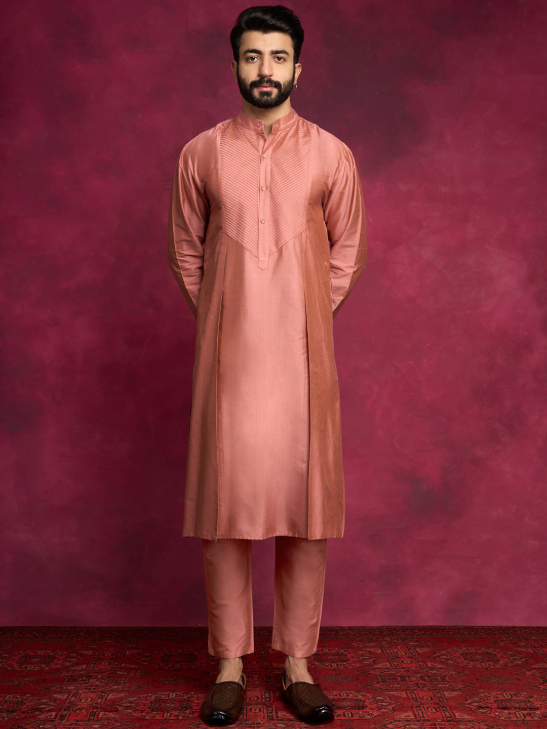 

Abhishti Mandarin Collar Straight Kurta with Trousers, Brown