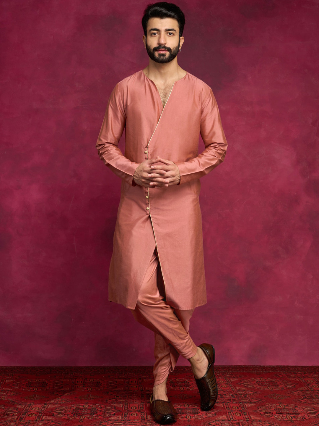 

Abhishti V Neck Long Sleeves Cotton Straight Kurta, Brown