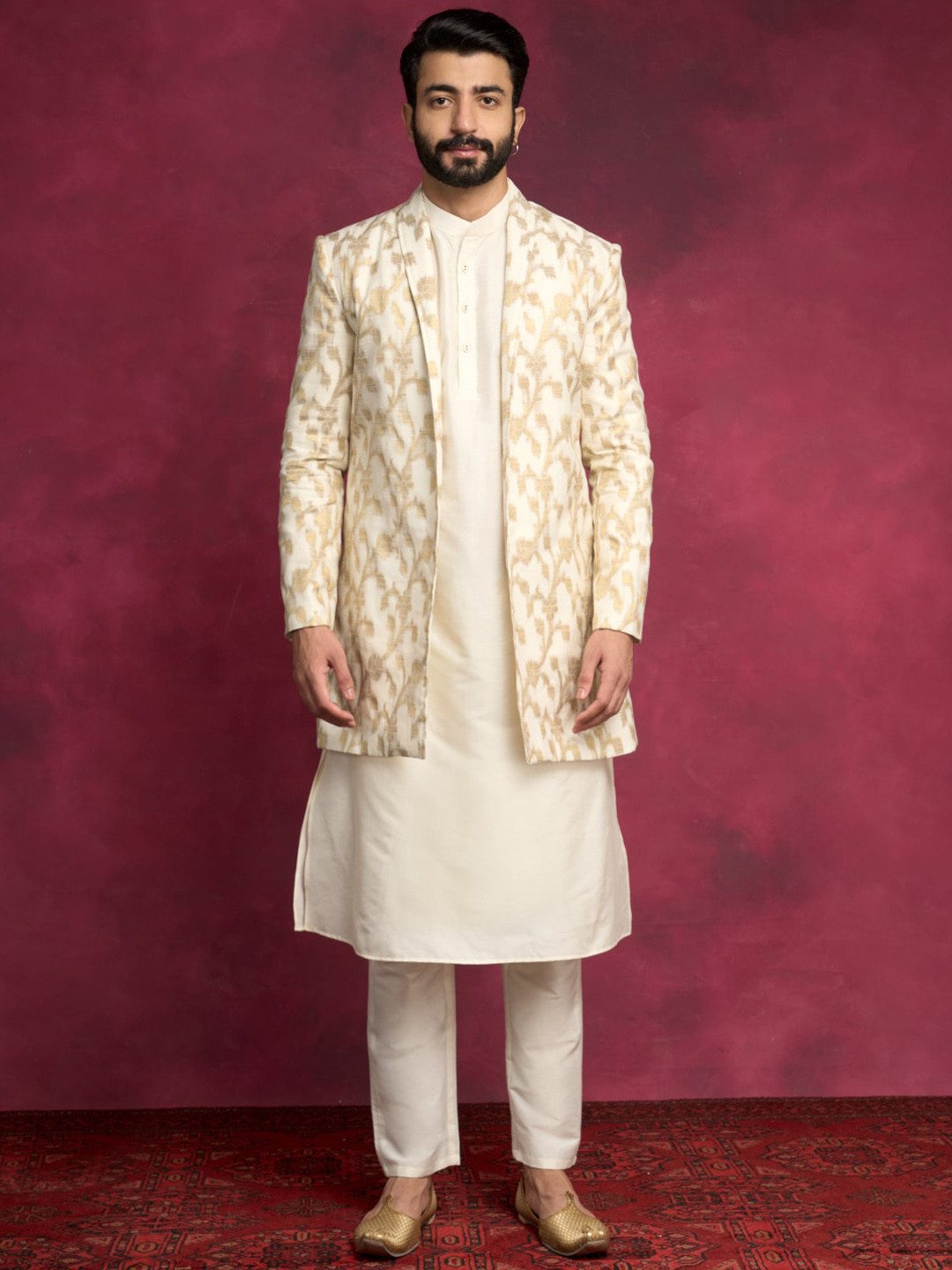 

Abhishti Floral Zari Kurta & Trousers With Baswada Jacket, Cream