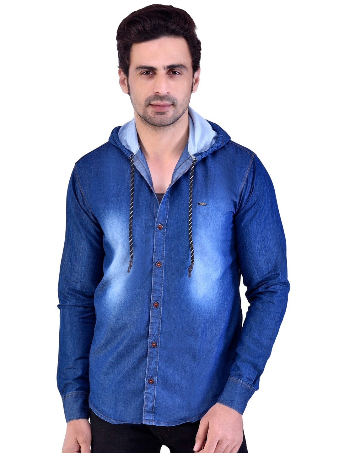 

BAESD Faded Hooded Chambray Casual Shirt, Blue