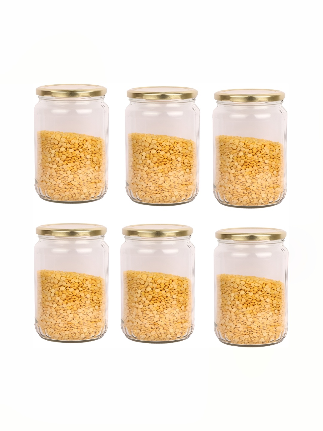 

1ST TIME Transparent & Gold-Toned 6Pcs Glass Dishwasher Safe Containers 400ml Each