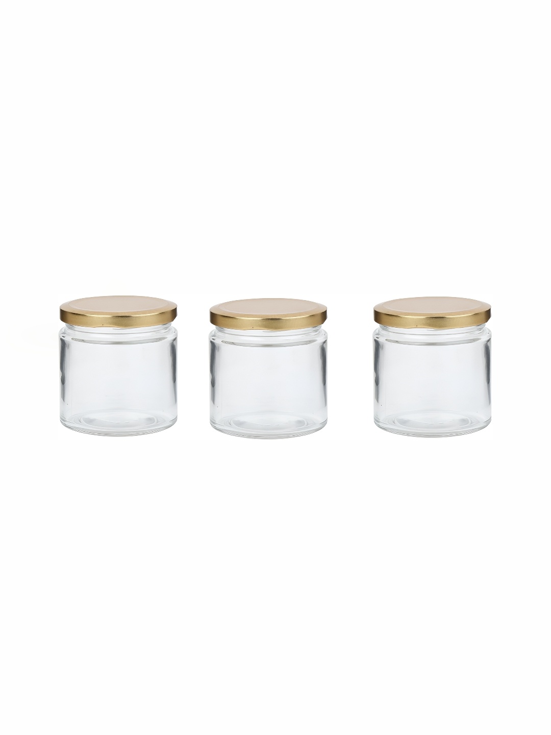 

1ST TIME Transparent & Gold toned 3 Pcs Glass Container With Lid