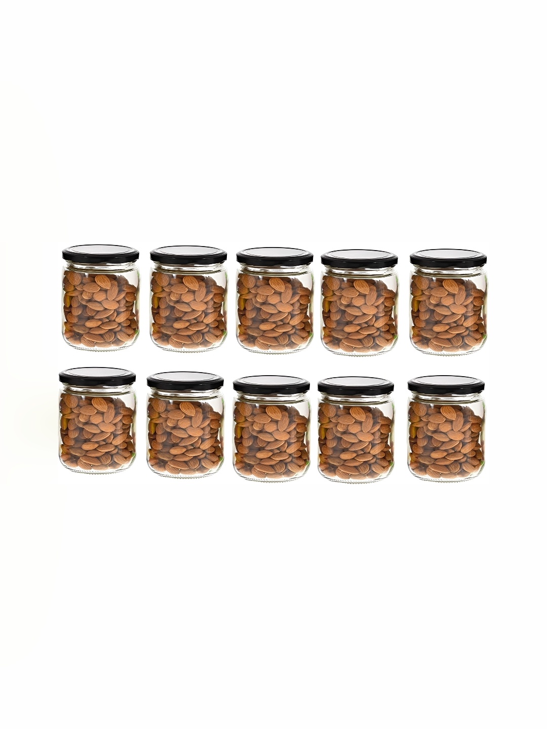1ST TIME Transparent & Black 10 Pieces Glass Container With Lid 500ml