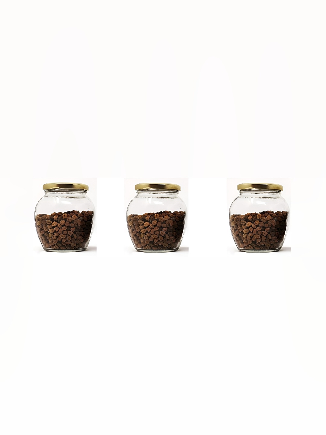 

1ST TIME Transparent & Gold-Toned 3Pcs Glass Jar with Lid 350ml Each
