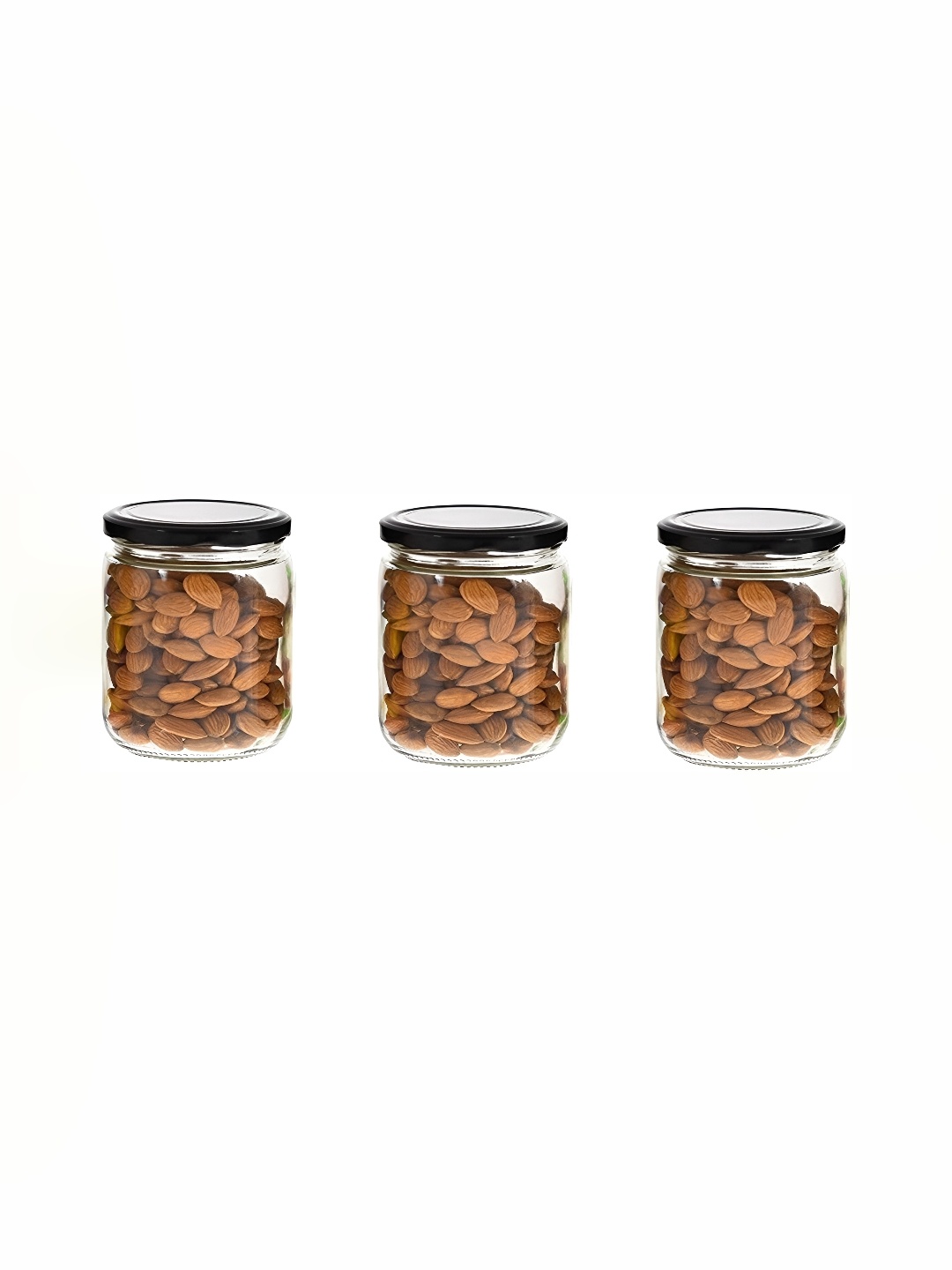 

1ST TIME Transparent & Black 3Pcs Glass Jar with Lid 500ml Each